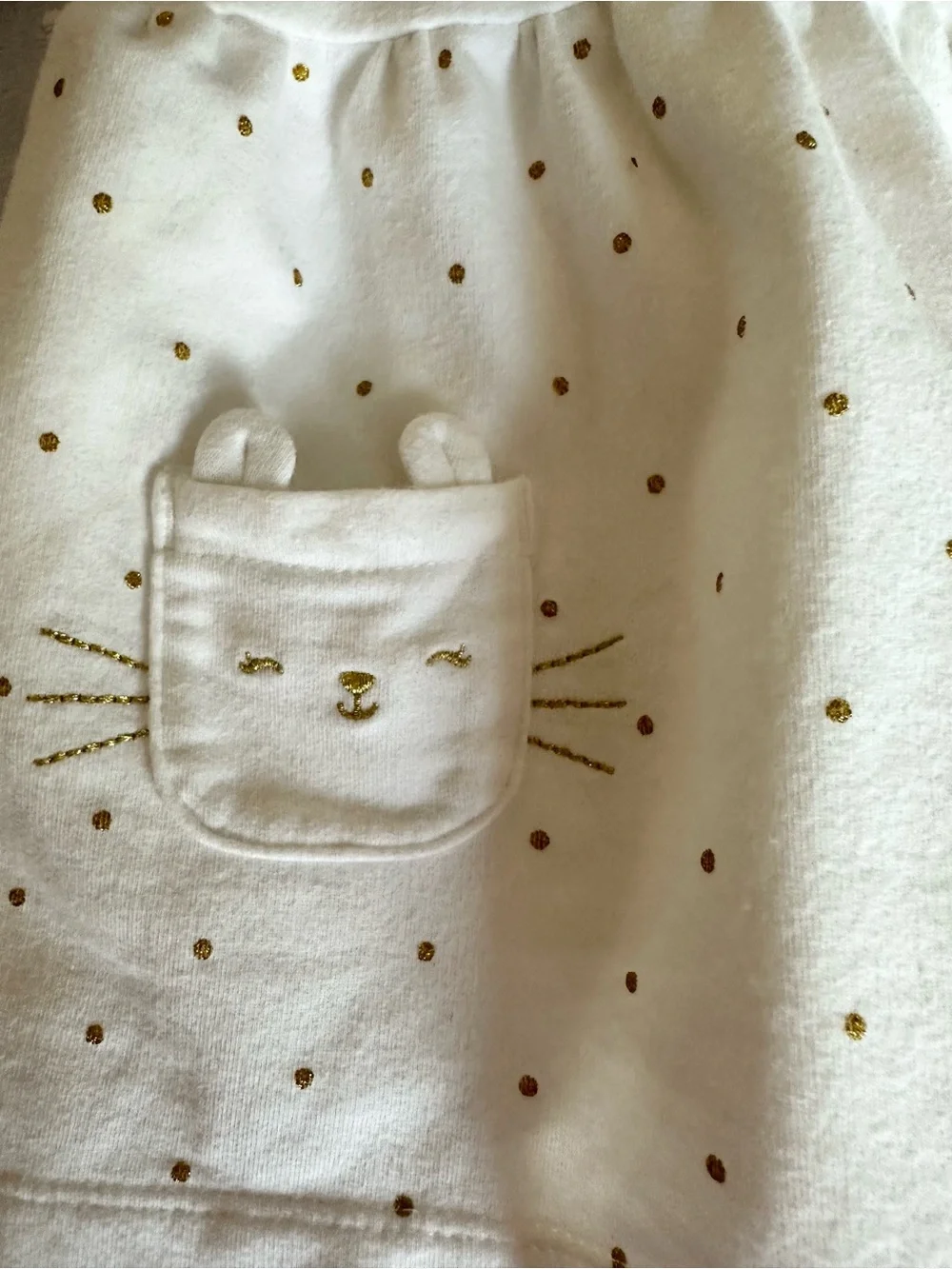 Carter's Cream Dress with Gold Dots and Kitty Pockets